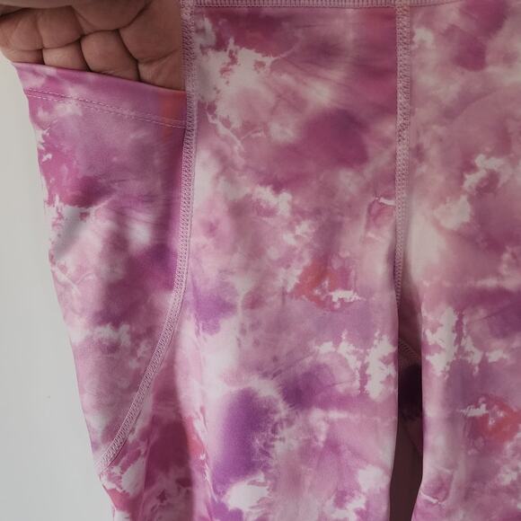 Bebe Sport Tie Dye Pink Purple Side Pocket Wide Waist High Rise Workout Shorts M - Picture 3 of 5